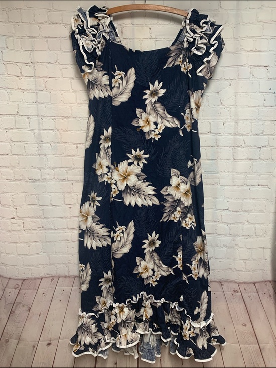 Pacific Legend Dresses & Skirts - NWOT Pacific Legend Navy Ruffle Hawaiian Floral Aloha Maxi Dress Size 2XL USA